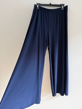 ANNE NAMBA Washable Wide-Leg Pant Pants, Size Large Navy Blue